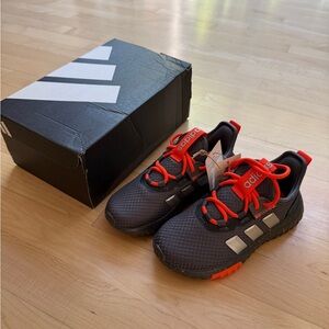 adidas Kids Dark Grey Sneakers with Orange Accents